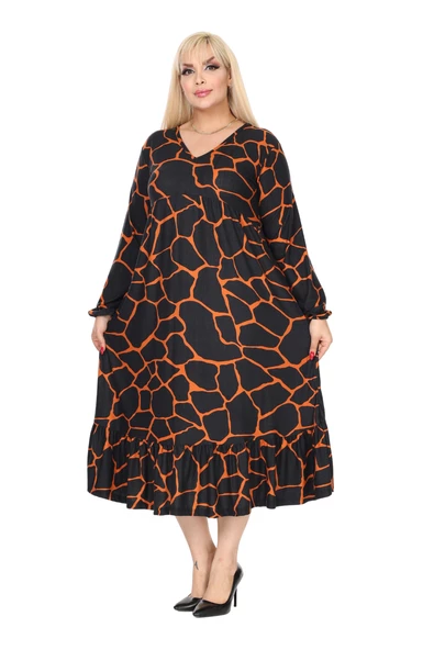 Melsay Butik Kışlık Robalı Yumoş Uzun Kollu Siyah Taş Desenli Elbise - Resim 4