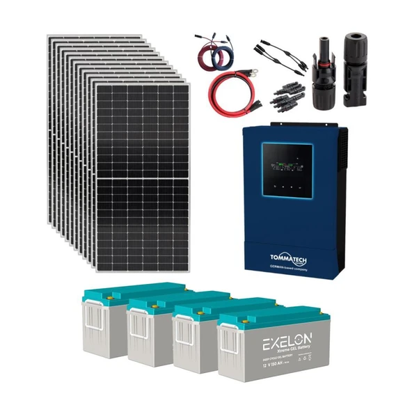 Güneş Enerjisi Solar Paketi 5.6kVA İnverter 550W Güneş Paneli 200Ah Jel Akü ürün görseli 1