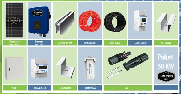 ON GRİD 50 kW kVA  Trifaze Solar Güneş Paneli Paket Sistemi ürün görseli 1