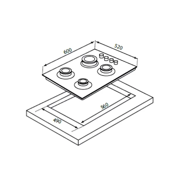 Cucinox Siyah Ankastre Set ( F 18 Siyah D 60 cm Davlumbaz- GLS 640 60 cm Ankastre Ocak-MFA 605 Ankastre Fırın) - 6