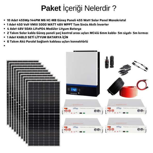 Güneş Enerjisi Solar Paketi VMIII 5Kva Mppt İnverter 550 watt Güneş Paneli 48V 50 Amper Lityum Akü - Resim 3