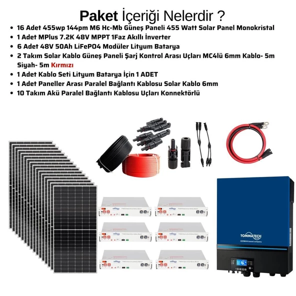 Güneş Enerjisi Solar Paketi 7.2kva İnverter 550 watt  Güneş Paneli 48V 50 Amper Lityum Akü - Resim 3