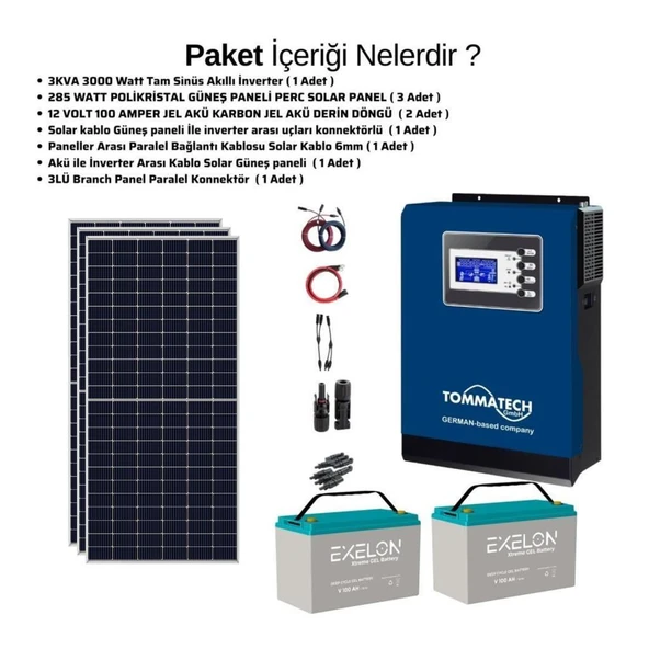 Güneş Enerjisi Bağ Evi Solar Paketi 3KVA İnverter 285W Güneş Paneli 100AH Jel Akü - 4
