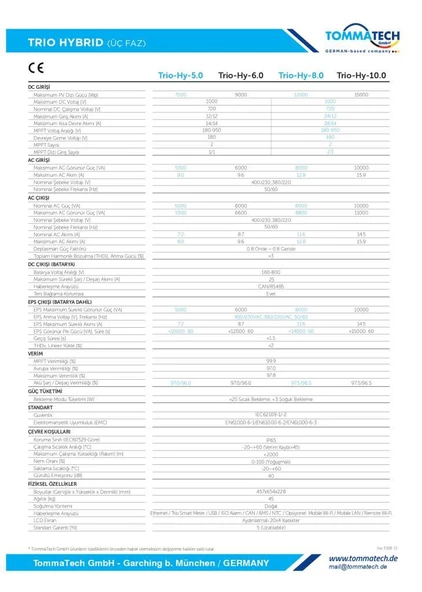 TommaTech Trio Hybrid 10.0kW Üç Faz İnverter - Resim 3