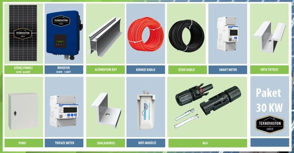 ON GRİD 30 kW kVA  Trifaze Solar Güneş Paneli Paket Sistemi ürün görseli 1