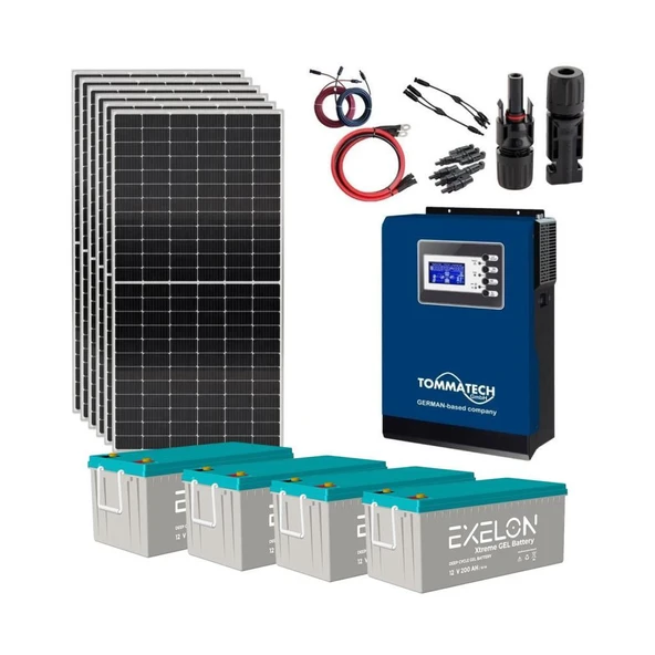 Güneş Enerjisi Solar Paketi 5kVA İnverter 6 x 550W Güneş Paneli 4 x 200Ah Jel Akü ürün görseli 1