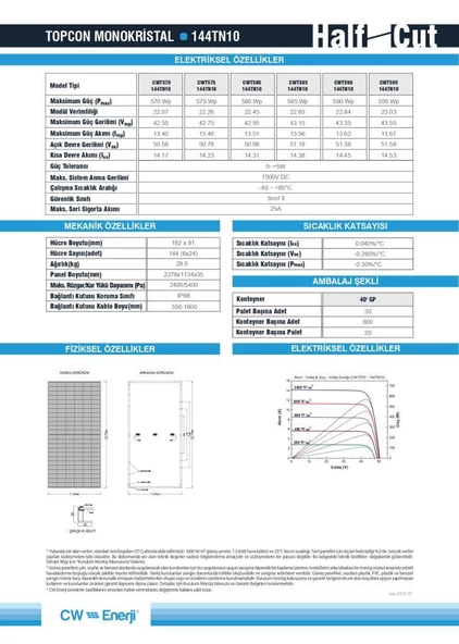 CW Enerji 570Wp 144TN M10 Topcon Güneş Paneli - 5