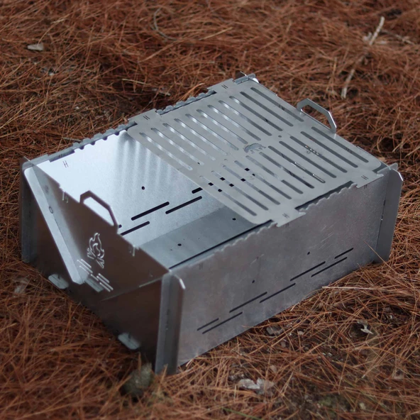 Kamp Ayısı® GrillFish™ Katlanır Özel Kutulu 2mm Galvaniz Çelik Balık Izgaralı Mangal & Ateş Çukuru - 8