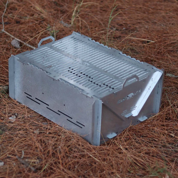 Kamp Ayısı® GrillFish™ Katlanır Özel Kutulu 2mm Galvaniz Çelik Balık Izgaralı Mangal & Ateş Çukuru - 7