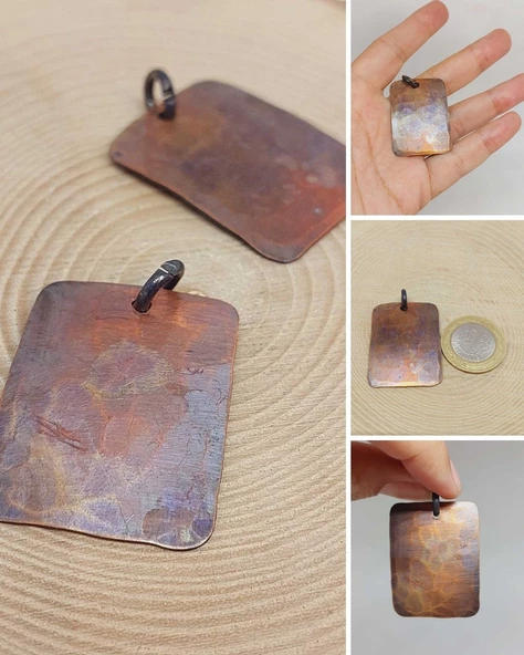 Otantik El Yapımı Plaka Bakır Kolye Ucu (55526)