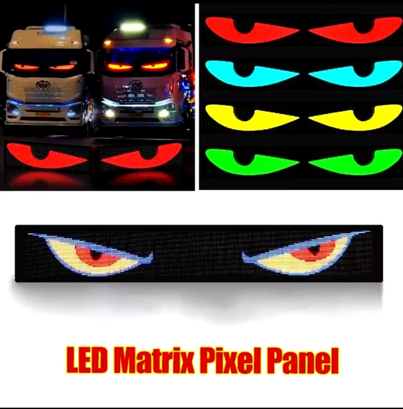 Pixel Led Panel Digital Ekran Animasyon Yazı Ekleme Telefondan Kontrol Göz Amimasyon 37cm Uzunlukta