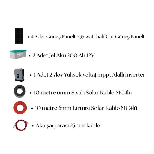 2700 Watt  Çamaşır Makinesi Solar Paketi 550w Güneş Paneli 2.7kw İnverter 200ah Jel Akü - 3