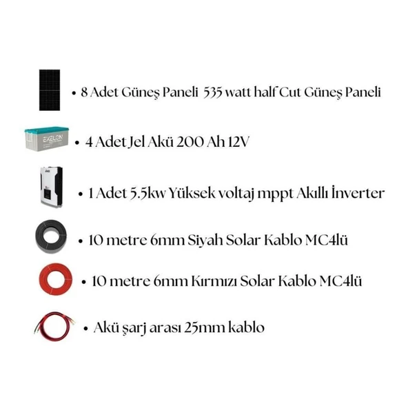 Büyük Bağ Evi Solar Paketi 550w Güneş Paneli 5.5kw İnverter 200ah Jel Akü - Resim 3