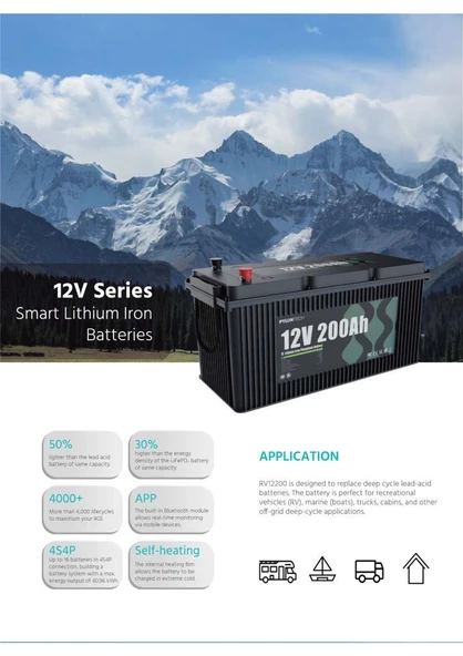 Pylontech 12 Volt 200 Amper Lityum Akü 4000 Cycle Bluetooth Haberleşmeli LiFePo4 - Resim 3