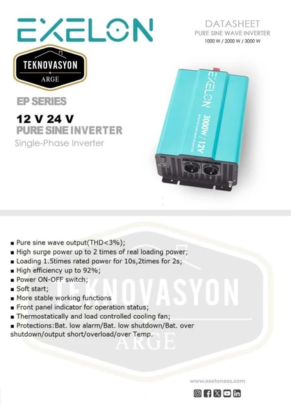 Exelon Tam Sinüs 3000w 24v İnverter - Resim 2