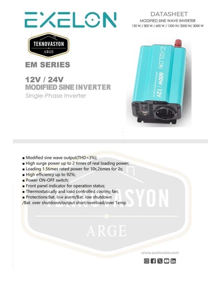 Exelon Modifiye Sinüs 600W 12V İnverter - Resim 2
