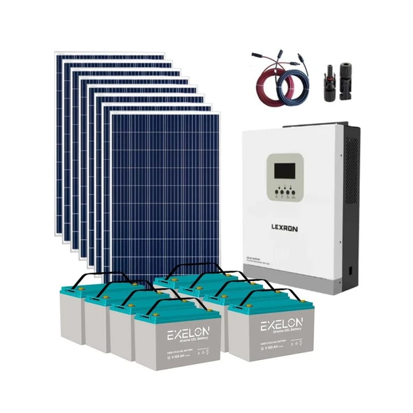 Polykristalli Bağ Evi Paketi (PAKET 7) 3kW MPPT İnverter 8x295W Panel 8x100Ah Jel Akü ürün görseli 1