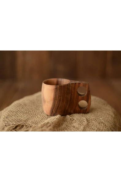 Vivas Craft Kuksa tekli, Ceviz ağacından kamp bardağı, Doğal kupa bardak, Ahşap Kupa - 7