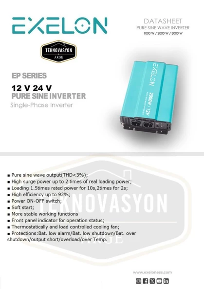 Exelon Tam Sinüs 2000w 12v İnverter - Resim 2