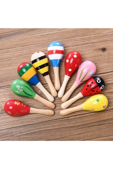 AyasEğiticiOyuncak 6lı Set Ahşap Marakas Bebek Çocuk Çıngırak Müzik Eğitim Oyuncağı - Kuş Düdük - 3