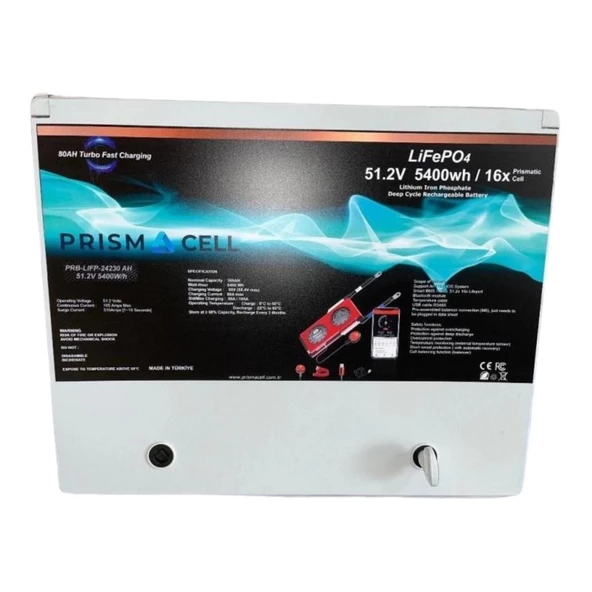 Teknovasyon Arge Prismacell Lifepo4 105ah 51.2 Volt Prizmatik Smart Bluetooth 5400 Watt Akü TURBO CHARGING Solar Akü