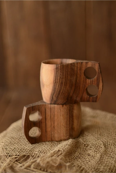 Vivas Craft Kuksa tekli, Ceviz ağacından kamp bardağı, Doğal kupa bardak, Ahşap Kupa - 5