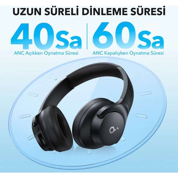 Anker Soundcore Q21i NC Bluetooth Kablosuz Kulaklık - Aktif Gürültü Önleyici ANC - 40 Saate Varan Şarj Süresi -Siyah -A3004 (Anker Türkiye Garantili) - 3