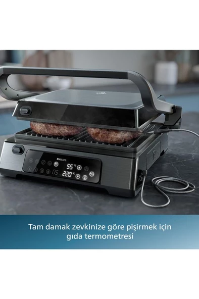 Philips 7000 Serisi Izgara ve Tost Makinesi, 8 Ön Ayarlı Programlar, Gıda Termometresi,  HD6307/70