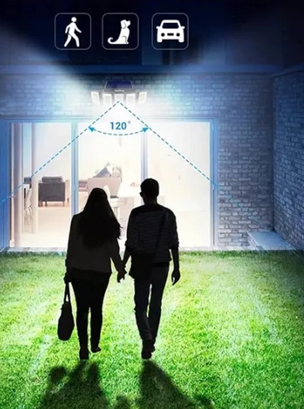 Güneş Enerjili Solar Bahçe Lambası 3 metre kablolu Hareket Sensörlü 5 Taraflı 300 Led Aydınlatma Kumandalı / ES-300 - 4