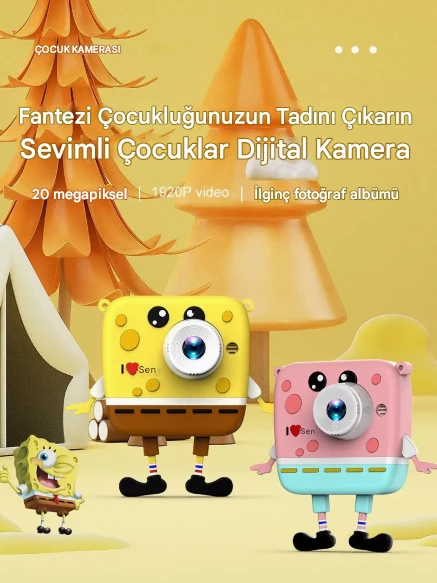 QASUL Sevimli Dijital Video Kamera 20mp Karikatür Çocuk Selfie Kamerası Çoklu Filtreler, Oyun, Müzik - 4