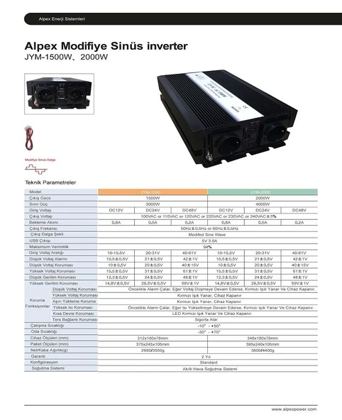 Alpex 1500 Watt İnvertör 12V-220V Çevirici İnverter - 2