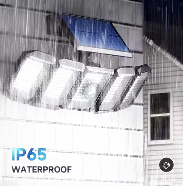 Güneş Enerjili Solar Bahçe Lambası 3 metre kablolu Hareket Sensörlü 5 Taraflı 300 Led Aydınlatma Kumandalı / ES-300 - 2