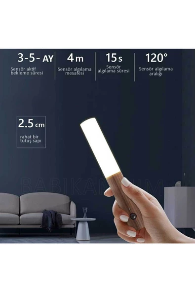 MAS ELEKTRO babikamium Şarjlı Kablosuz Sensörlü Led Aplik Şarjlı Harekete Duyarlı Dokoratif Duvar Lambası - 3