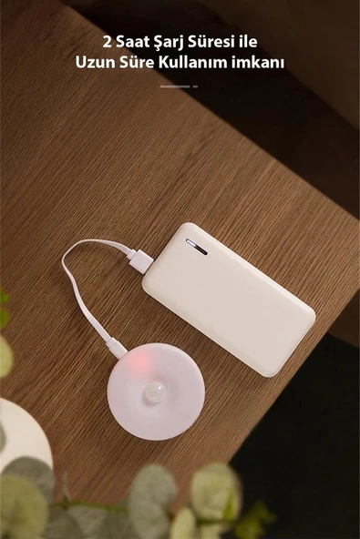 MAS ELEKTRO Mbois Usb Şarjlı Akıllı Hareket Sensörlü Kablosuz Spot Led Lamba Sarı Işık 1 Adet - 5