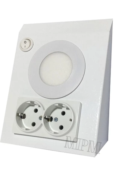 MAS ELEKTRO MPM Mutfak Tezgah Dolap Altı Prizli Led Aydınlatma Çift Priz Metal Beyaz Kasa 3w Led Beyaz Işık 6500k ürün görseli 1