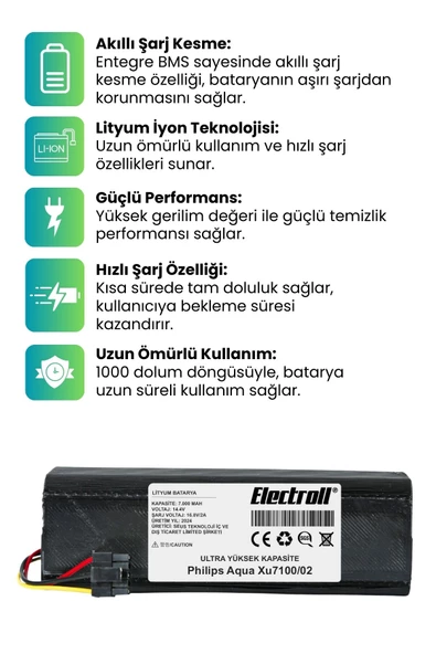 Philips Homerun 7000 Serisi Aqua Xu7100/02 Uyumlu Robot Süpürge Bataryası Yüksek Kapasite 7000mah - 2
