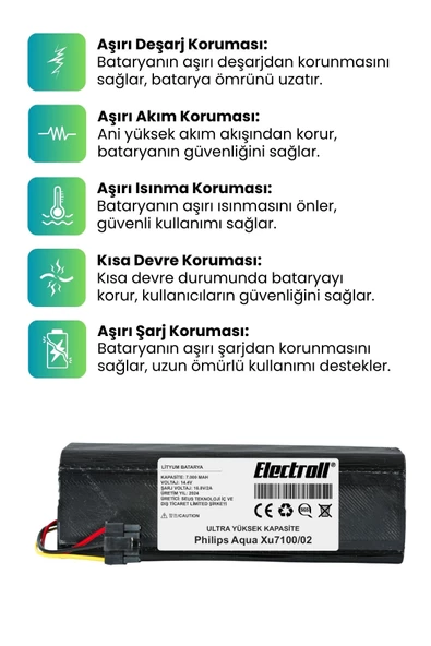 Philips Homerun 7000 Serisi Aqua Xu7100/02 Uyumlu Robot Süpürge Bataryası Yüksek Kapasite 7000mah - 3
