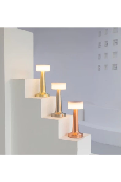 MAS ELEKTRO VoltLight Dekoratif Şarjlı Dokunmatik Led Masa Lambası Usb Kablolu Abajur Ve Gece Lambası Bakır Renk 3 RENK - 4