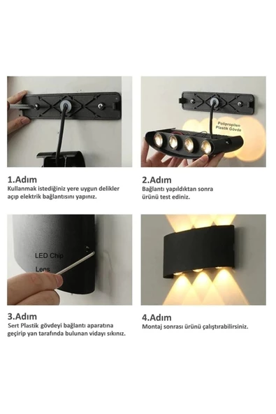 MAS ELEKTRO Cata Dekoratif Çift Yönlü Duvar Aydınlatma Led Aplik Duvar Lambası Haiti Desenli Duvar Aplik - 5