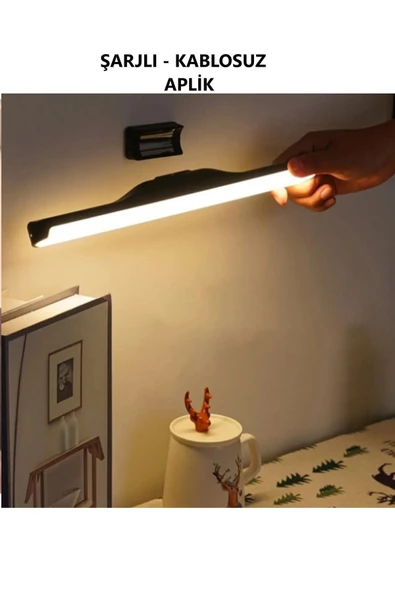 MAS ELEKTRO luxshome Siyah Gövde Şarjlı Yapışkanlı Kablosuz Mıknatıslı 3 Renk Işıklı Led Gece Lambası Aplik Lambası - 2