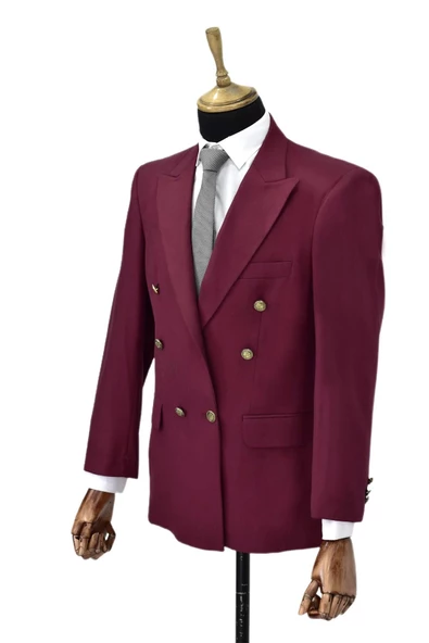 Erkek Bordo Renk, Kruvaze Tek Ceket Sivri Yaka BGL-KRV001 - Resim 3