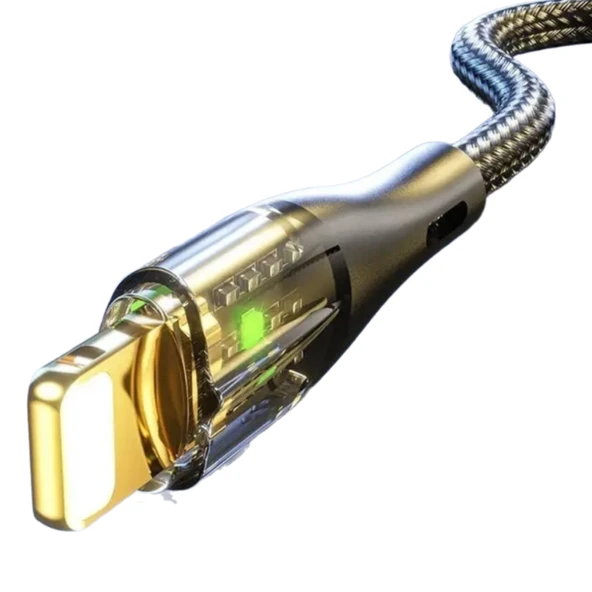 Led Işık Uçlu Sağlam İp Kablolu USB to Lightning Hızlı Şarj Kablosu - 3