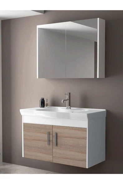 Ece Banyo Gama 90 Cm Banyo Dolabı, Sonoma Meşe/Beyaz