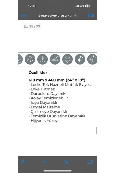 İsvea Ledro Tek Hazneli Mutfak Ve Banyo Eviyesi, 61 Cm - Resim 4