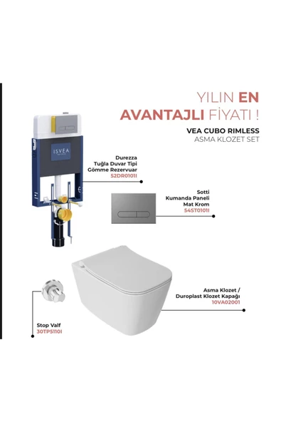 İsvea Isvea Vea Kanalsız Asma Klozet Ve Gömme Rezervuar 5 Li Set - Resim 2