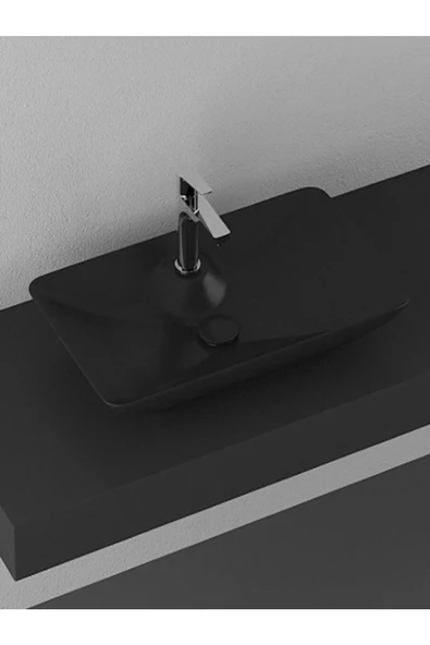 İsvea Sistema Y Clear Tezgah Üzeri Lavabo 65 Cm Mat Siyah Dekorsuz Delikli 10Sy50065 - 2