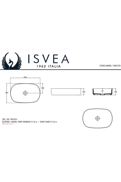 İsvea Infinity Tezgahüstü Lavabo 55Cm - 3