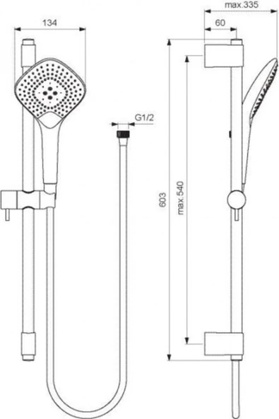 İdeal Standard Ideal Standard Idealrain Evojet Diamond 134 Sürgülü Duş Sistemi 60 Cm - 3