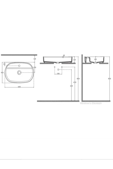 İsvea Infinity Batarya Delikli Tezgah Üstü Lavabo 60 Cm Antrasit Extra 10Nf65060 - 2