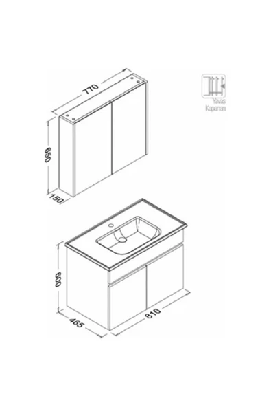 İsvea Trio 80 Cm Tek Çekmeceli Banyo Dolap Seti Beyaz 24Tps376180I - 2
